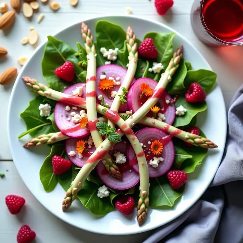 Ensalada de Espárragos Blanco y Morado con Vinagreta de Frambuesa y Almendras: Receta Sin Gluten y Gourmet