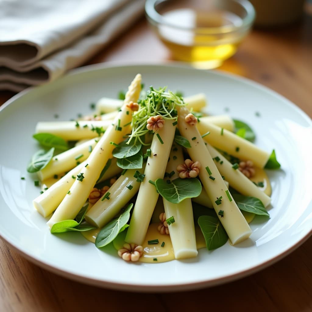 Ensalada de Espárragos Blancos, Endibias y Vinagreta de Nueces: Receta Francesa Ligera