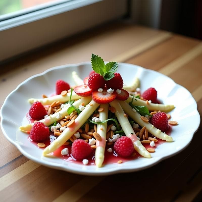 Ensalada de Espárragos Blancos y Fresas con Vinagreta de Frambuesa: Receta Primaveral en 15 Minutos