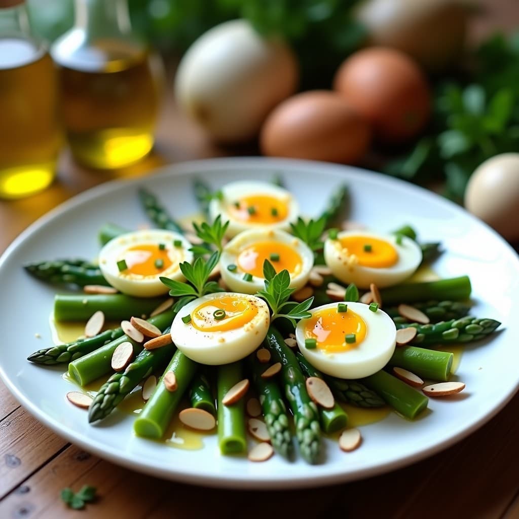 Ensalada Cálida de Espárragos y Huevos de Codorniz con Vinagreta de Mostaza Dijón: Receta Griega Keto