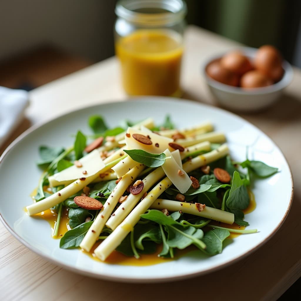 Ensalada de Espárragos Blancos, Rúcula y Virutas de Parmesano con Vinagreta de Trufa: Receta Italiana de Primavera