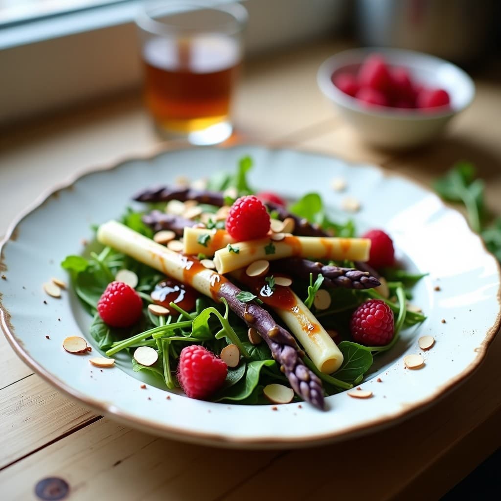 Ensalada de Espárragos Blanco y Morados con Vinagreta de Frambuesa y Vinagre Balsámico: Receta Francesa Fresca