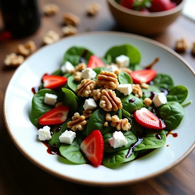 Ensalada de Espinacas con Fresas y Queso de Cabra: Receta Fresca con Toque Balsámico en 10 Minutos