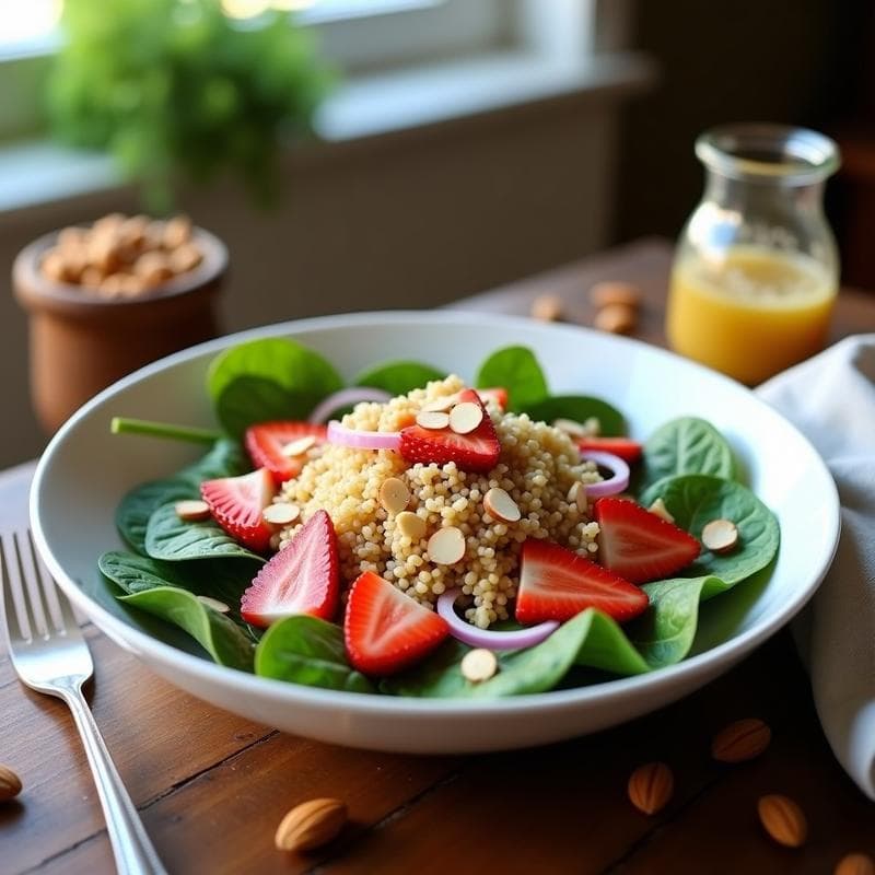 Ensalada de Espinacas con Fresas y Quinoa: Receta Fresca con Aderezo de Miel en 15 Minutos