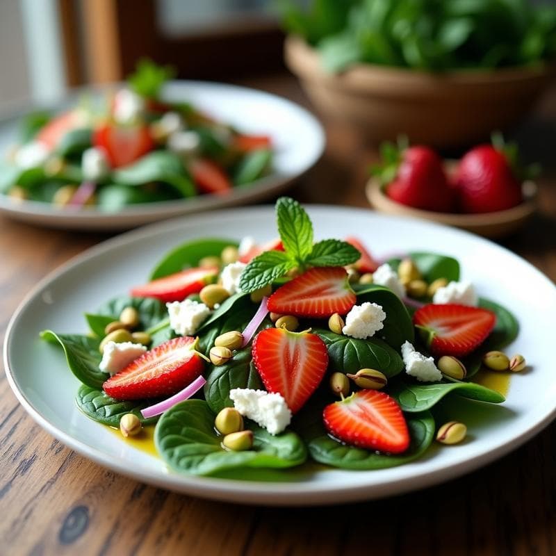 Ensalada de Espinacas y Fresas con Vinagreta de Pistacho: Receta Fresca y Nutritiva en 10 Minutos