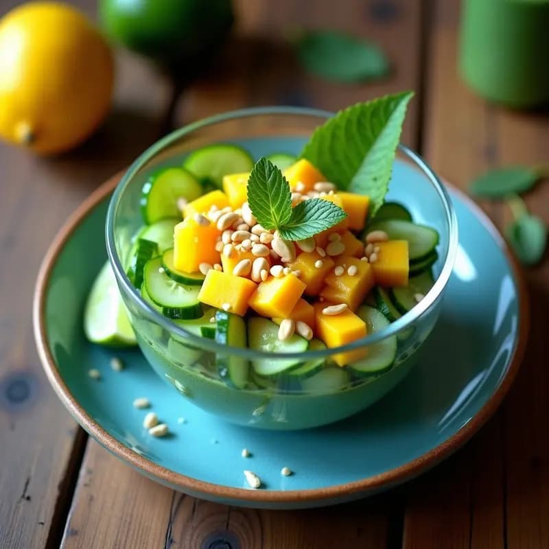 Ensalada de Espirulina, Mango y Pepino con Aliño de Lima: Receta Detox y Rica en Hierro