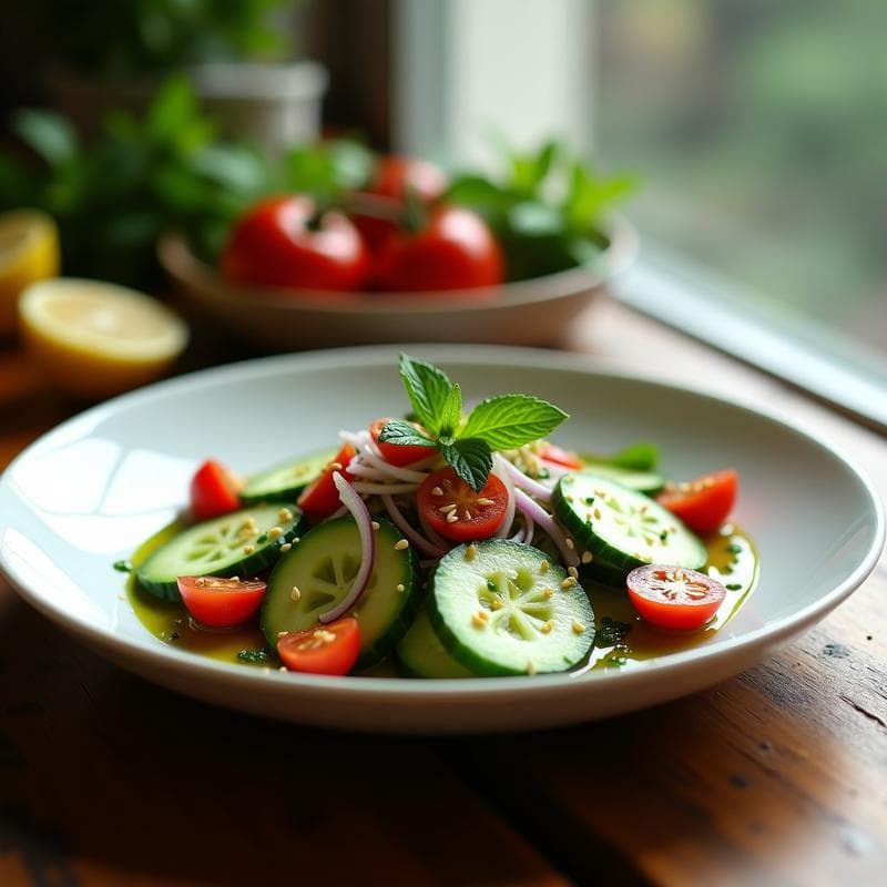 Ensalada de Espirulina y Pepino con Vinagreta de Limón y Menta: Receta Superfood en 10 Minutos