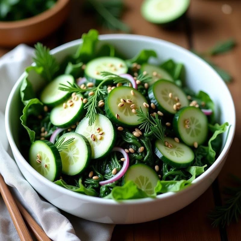 Ensalada de Espirulina Crespa y Pepino con Aderezo de Yogur de Soja y Eneldo: Receta Alta en Proteína