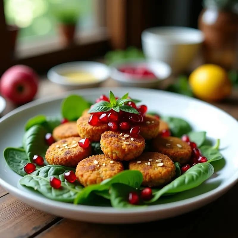Ensalada de Falafel y Granada: Receta Árabe Crujiente con Vinagreta de Menta