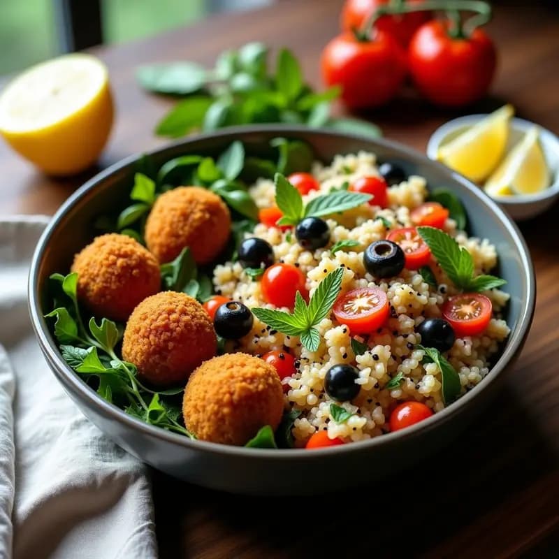 Ensalada de Falafel y Tabbouleh: Receta Libanesa Fresca y Vegana en Bowl