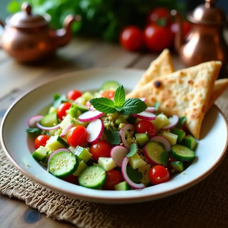 Ensalada Fatoush con Pan de Pita Crujiente: Receta Libanesa Fresca y Sin Gluten