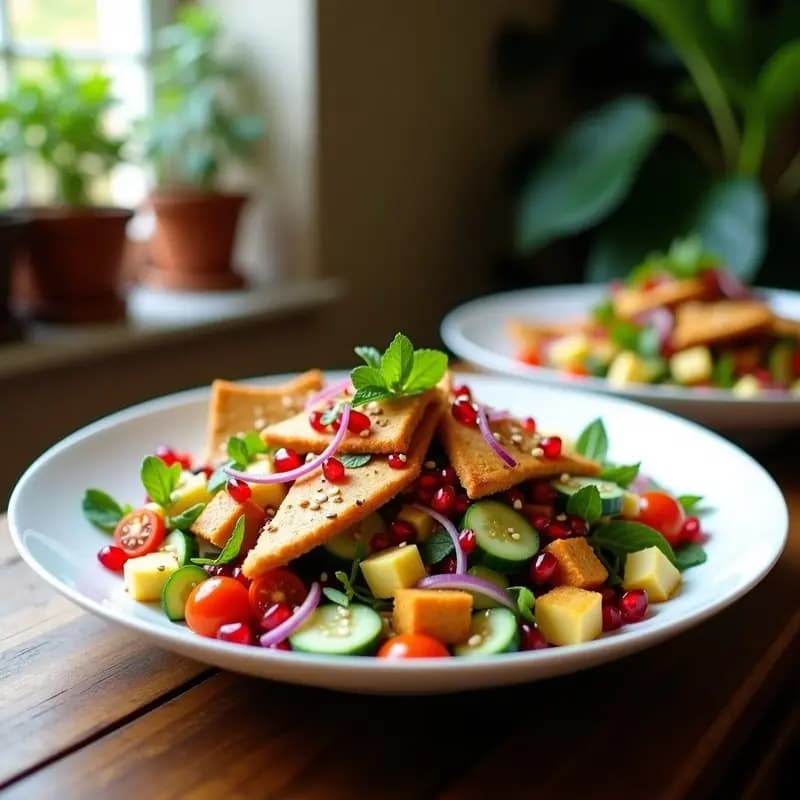 Ensalada de Fattoush con Granos de Granada y Queso Halloumi: Receta Líbano Gourmet