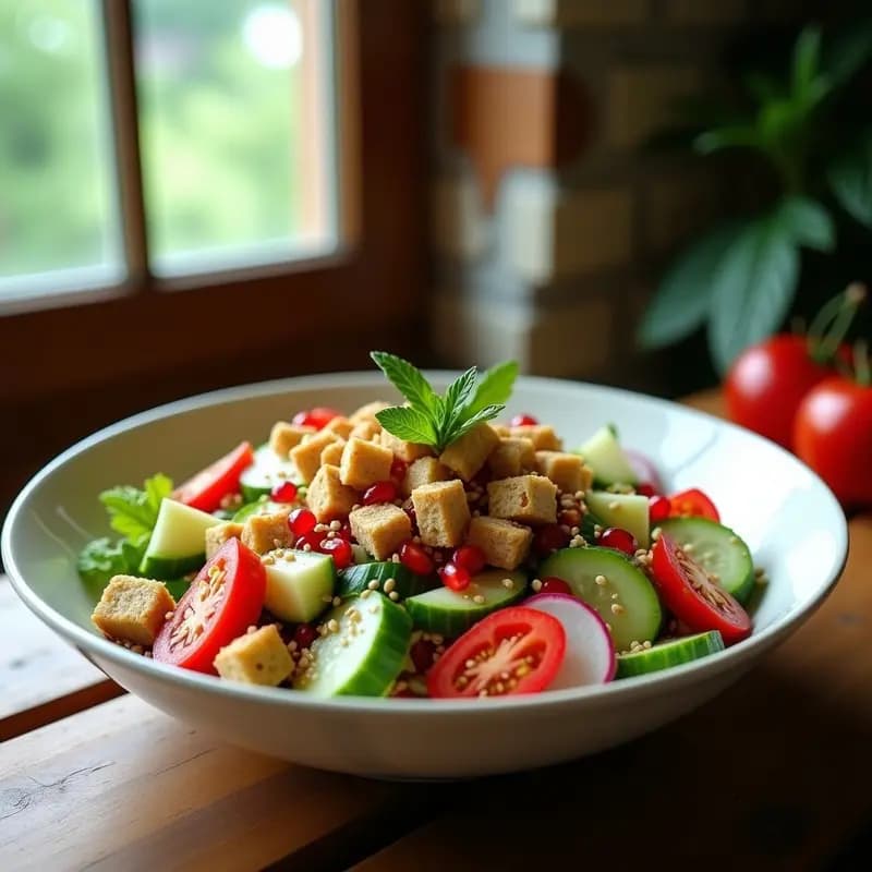 Ensalada de Fattoush con Granados y Hierba Buena: Receta Libanesa Fresca y Sin Gluten