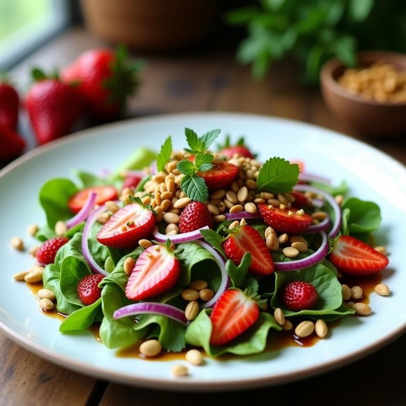 Ensalada de Fenogreco y Fresas con Vinagreta de Vinagre Balsámico: Receta India Antioxidante y Crudivegana