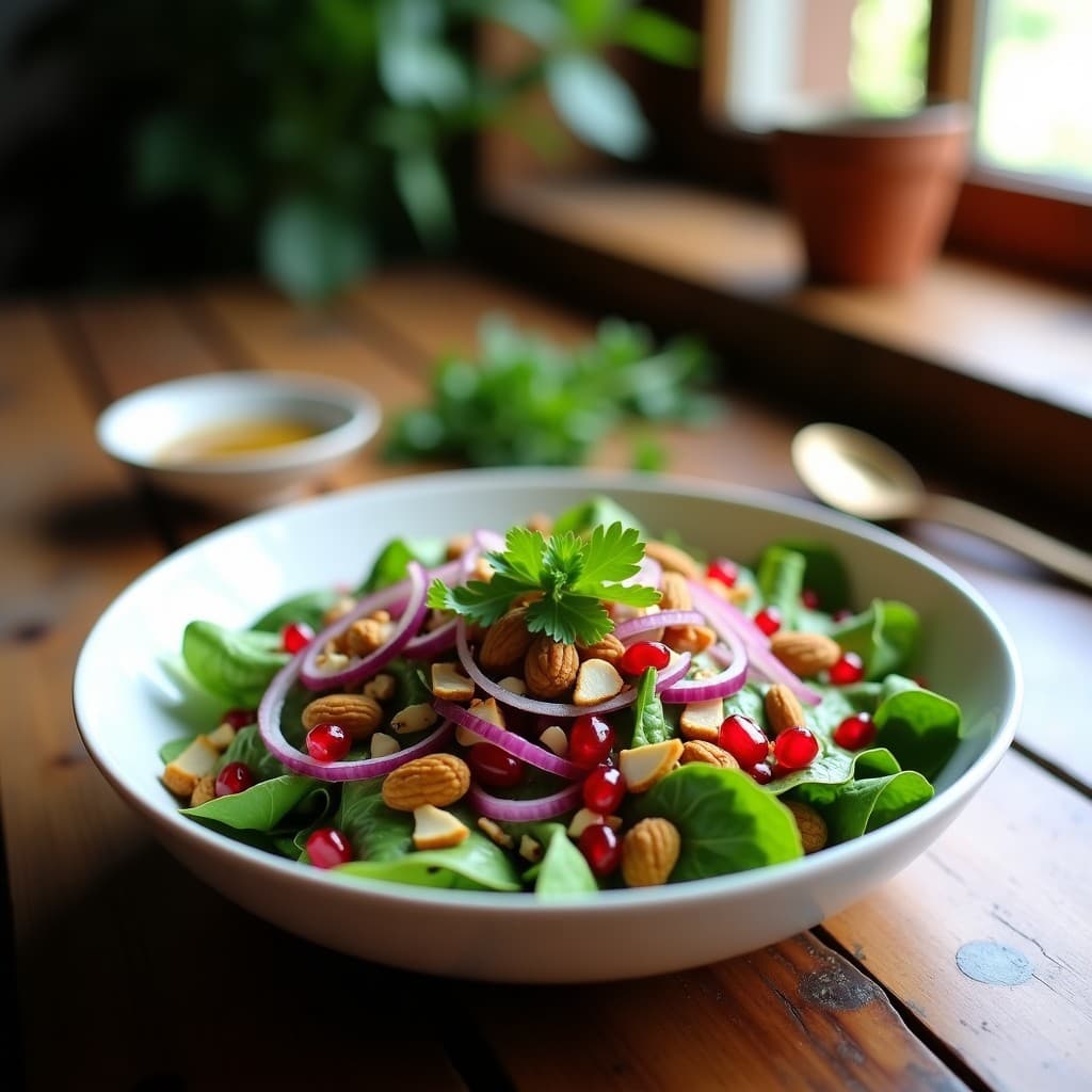 Ensalada de Fenogreco y Granada con Aderezo de Vinagre de Dátiles: Receta Iraní Detox