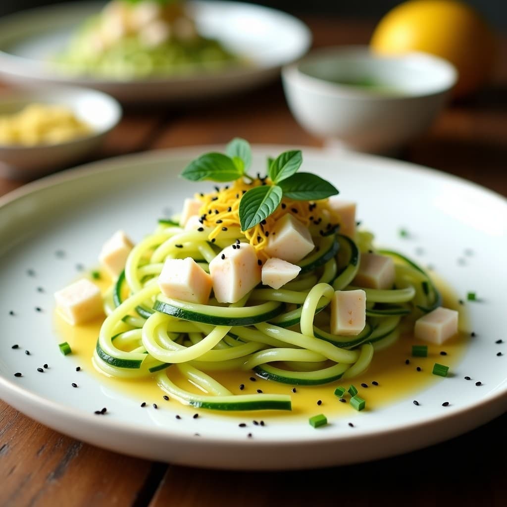 Ensalada de Fideos de Calabacín y Cangrejo con Vinagreta de Yuzu: Receta Japonesa Fresca y Baja en Calorías