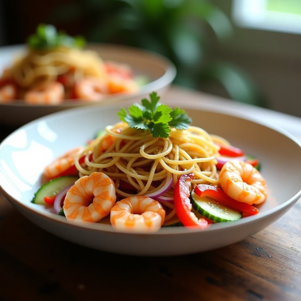 Ensalada de Fideos de Konjac y Langostinos: Receta Keto con Vinagreta de Jengibre y Sésamo