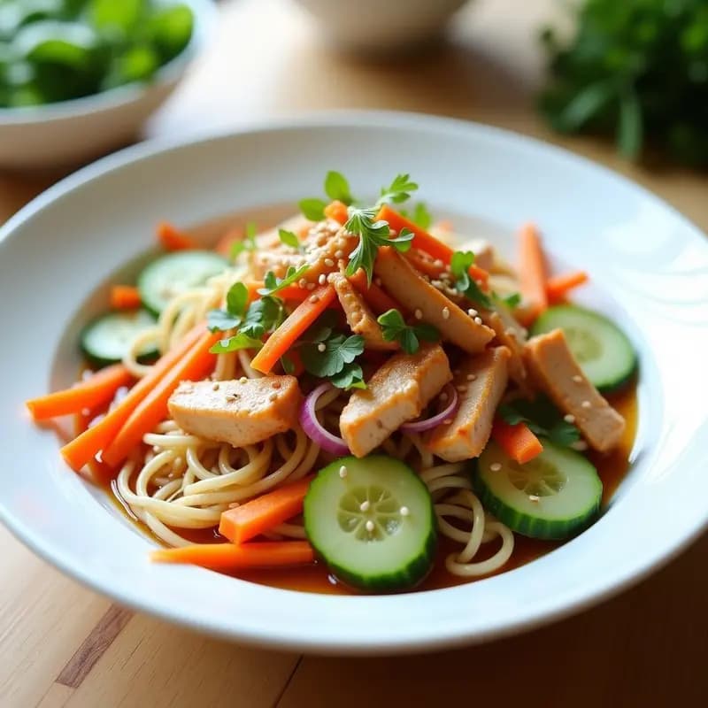 Ensalada de Fideos de Konjac con Pollo Teriyaki y Vegetales: Receta Japonesa Low Carb en 20 Minutos