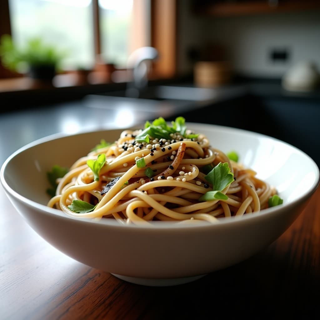 Ensalada de Fideos Soba con Sesamo, Puerro y Aderezo de Tamari: Receta Japonesa Vegana