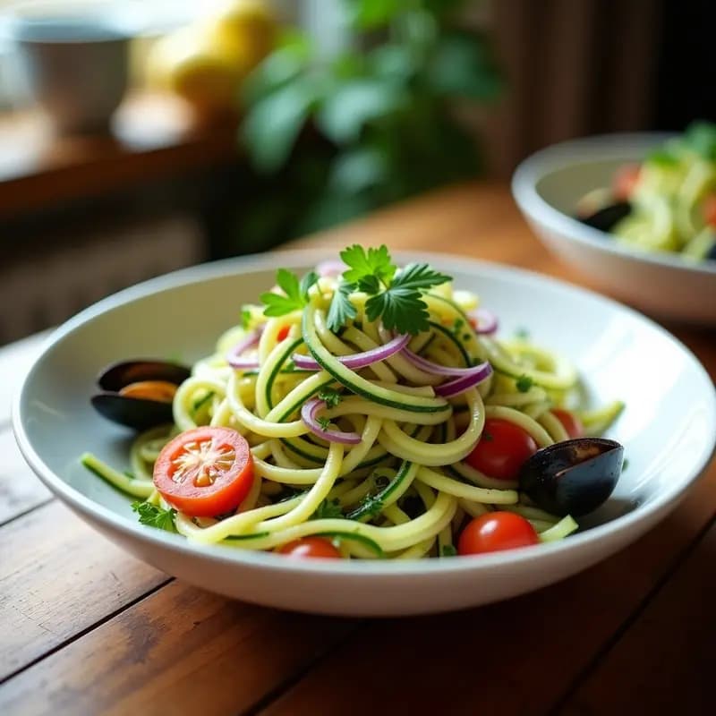 Ensalada de Fideos de Zucchini y Mejillones con Limón: Receta Keto en 15 Minutos