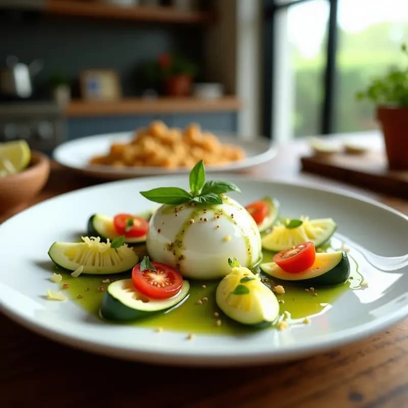 Ensalada de Flor de Calabacín y Queso de Burrata con Vinagreta de Pistacho: Receta Gourmet en 10 Minutos