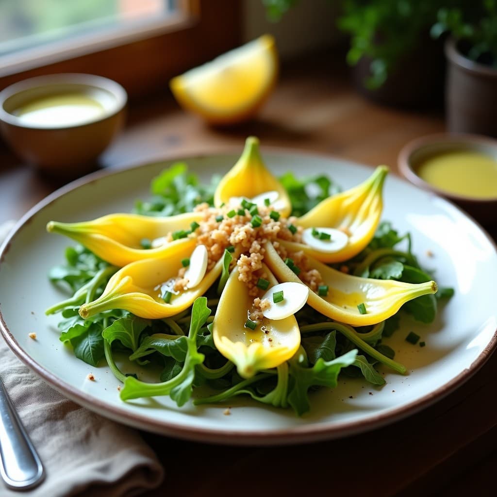 Ensalada de Flor de Calabacín y Queso de Cabra: Receta Francesa con Vinagreta de Miel