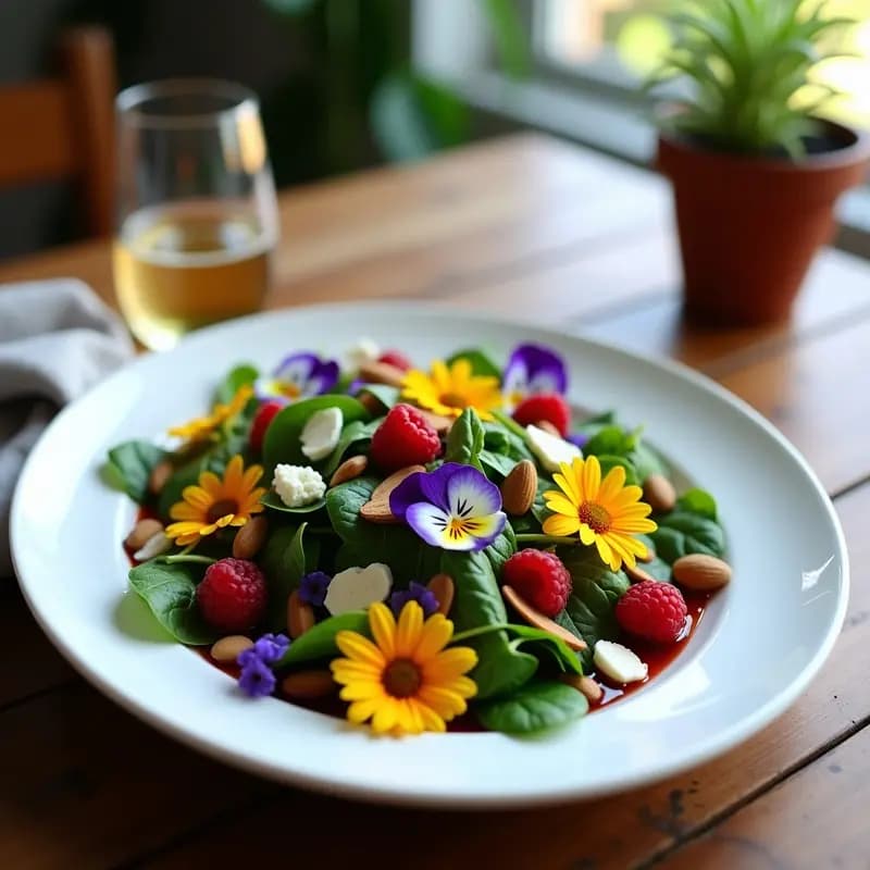 Ensalada de Flores Comestibles con Vinagreta de Frambuesa: Receta Gourmet Sin Cocinar