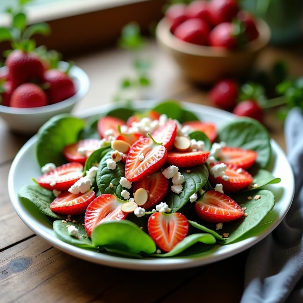 Ensalada de Fresas y Espinaca Baby con Vinagreta de Vinagre Balsámico y Miel: Receta de Primavera