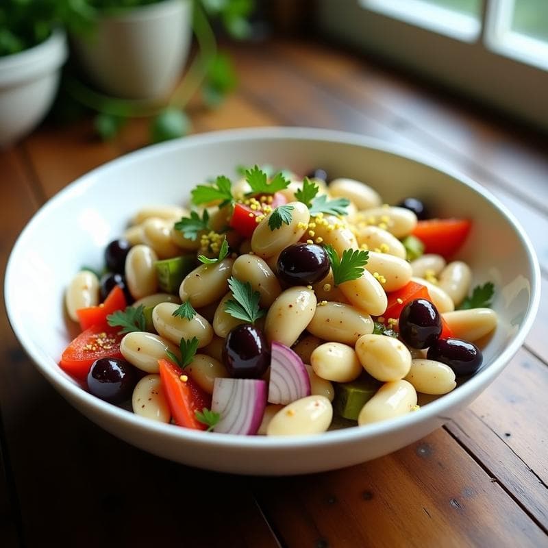 Ensalada de Frijoles Blancos, Alcachofas y Aceitunas Kalamata: Receta Mediterránea Vegana y sin Cocción