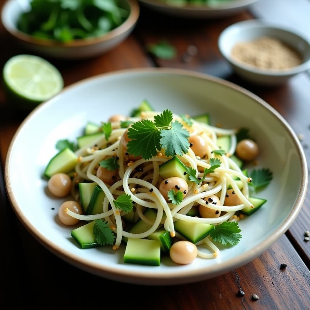 Ensalada de Frijoles Mung y Pepino con Vinagreta de Limón Kaffir: Receta Vegan Thai Fresca