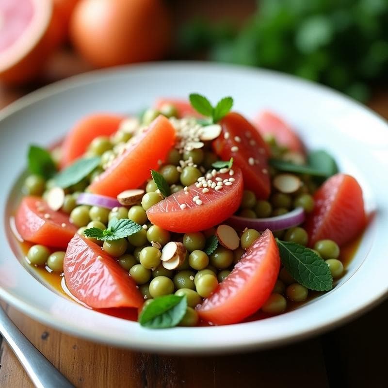 Ensalada de Frijoles Mungo y Pomelo Rosa: Receta Vegana con Vinagreta de Tamarindo