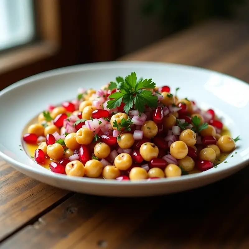 Ensalada de garbanzos tostados y granada con vinagreta de zaatar: Receta Libanesa Crujiente y Sin Gluten
