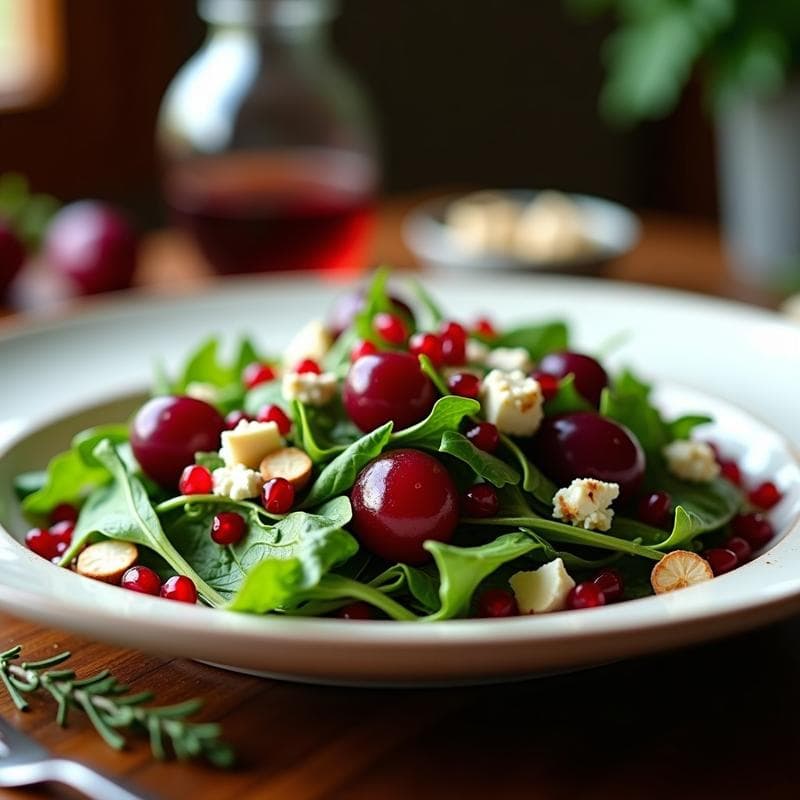 Ensalada de Garnacha y Rúcula con Vinagreta de Granada: Receta Española Gourmet en 10 Minutos
