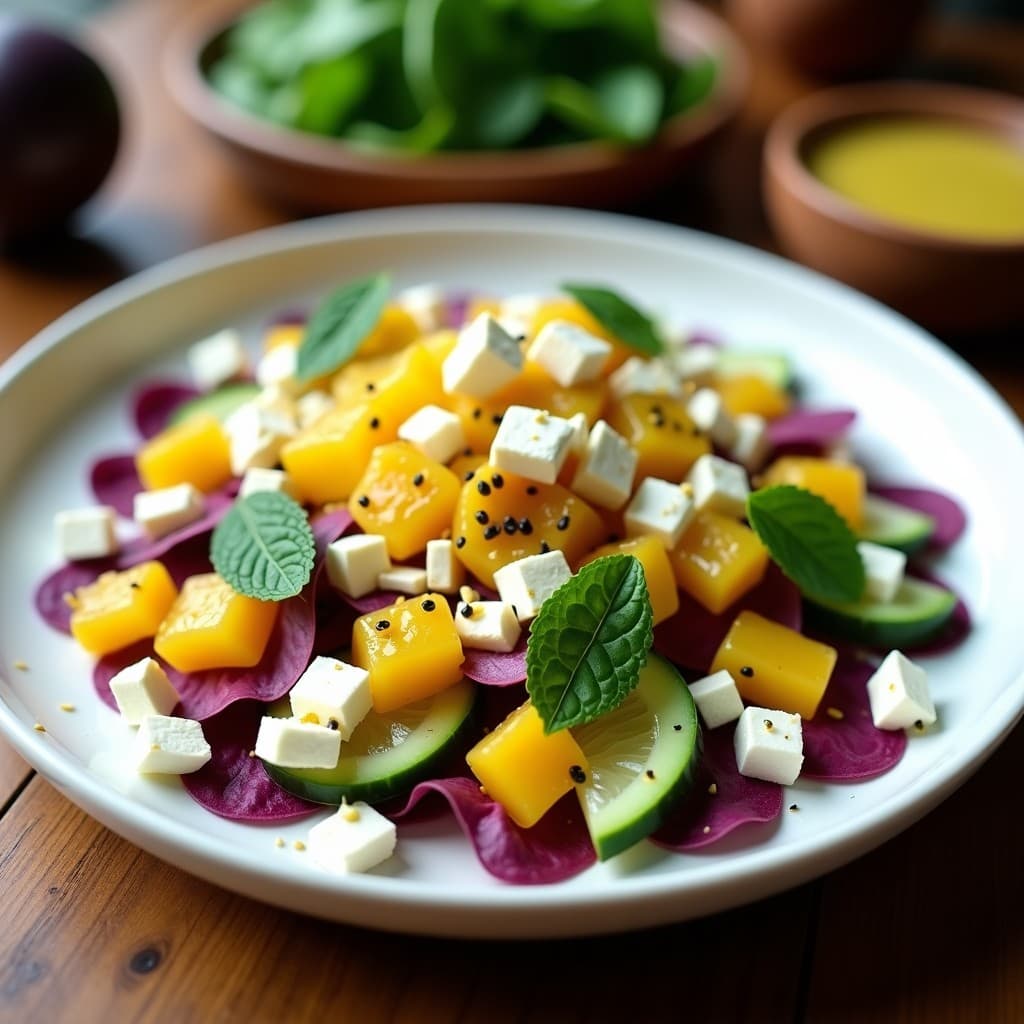 Ensalada de Granadilla y Queso Feta: Receta Peruana Fresca con Vinagreta de Lima