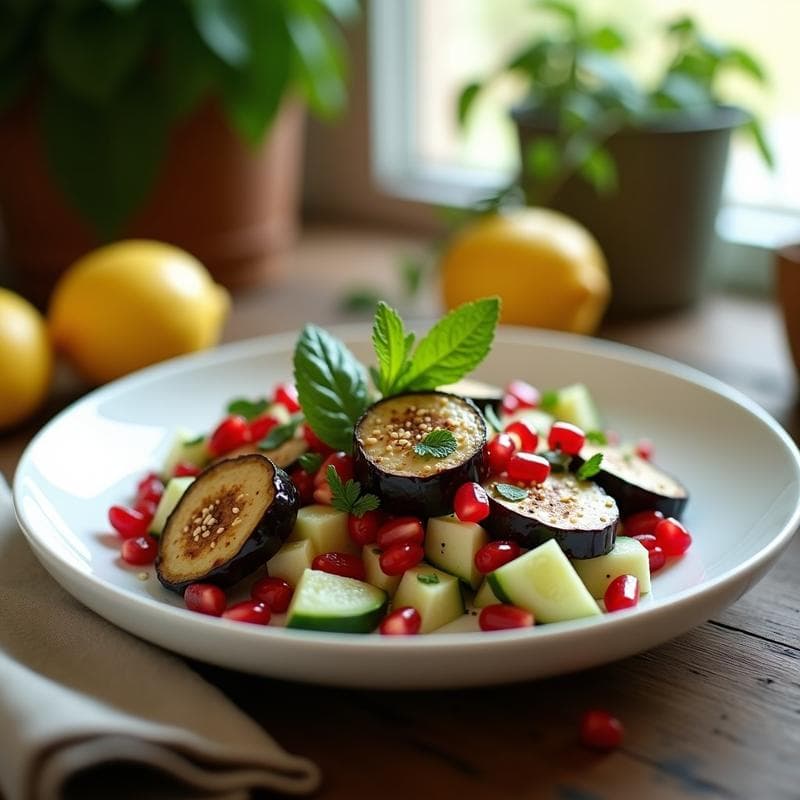 Ensalada Greco-Árabe de Berenjena Ahumada: Receta Única con Toque a Limón y Granados en 20 Minutos