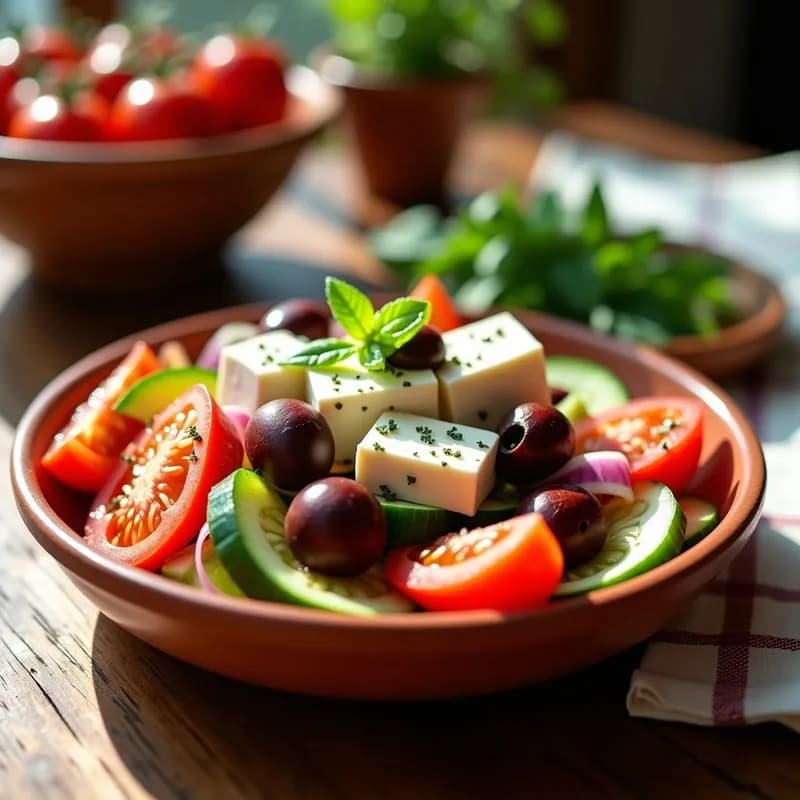 Ensalada Griega Auténtica: Receta Tradicional con Queso Feta y Aceitunas Kalamata en 15 Minutos