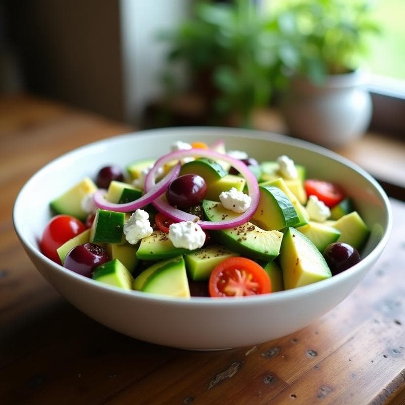 Ensalada Griega Keto con Aguacate y Pepino: Receta Ultra Fresca y Baja en Carbohidratos