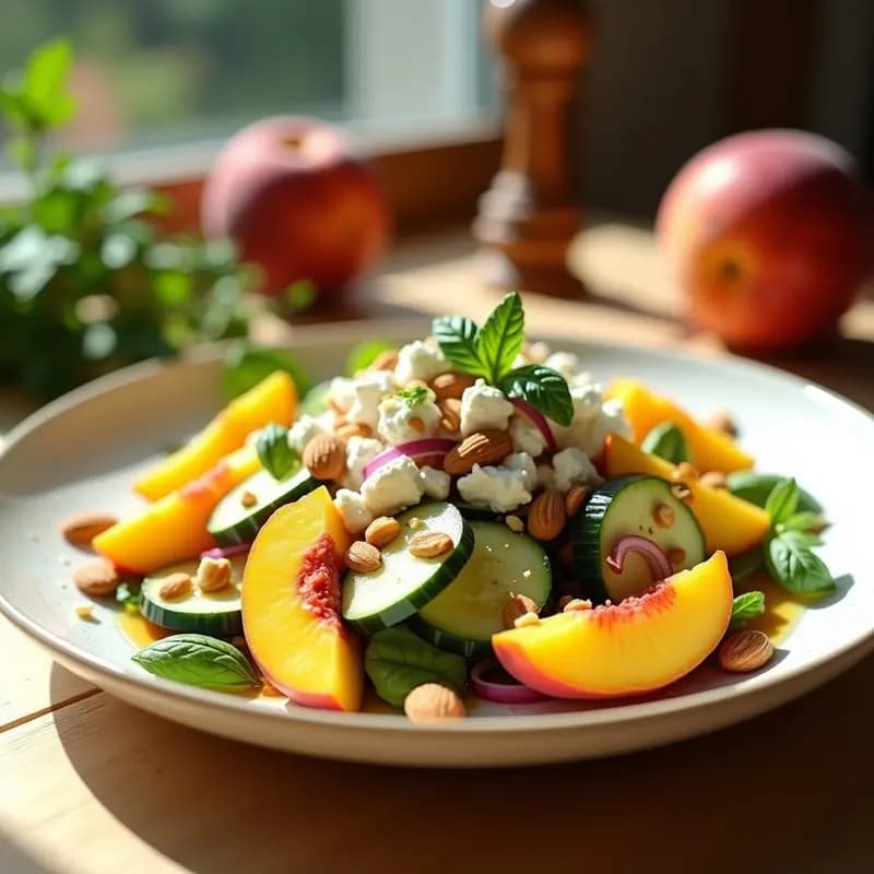 Ensalada Griega con Melocotón y Queso Feta: Receta Mediterránea Fresca y Dulce-Salada