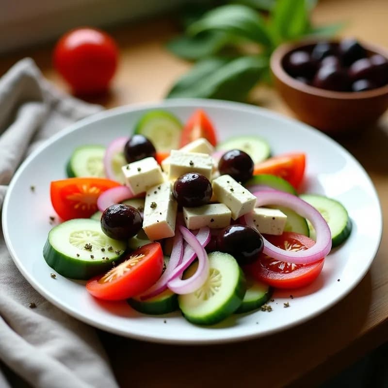 Ensalada Griega Auténtica: Receta Fresca con Pepino, Tomate y Aceitunas en 15 Minutos