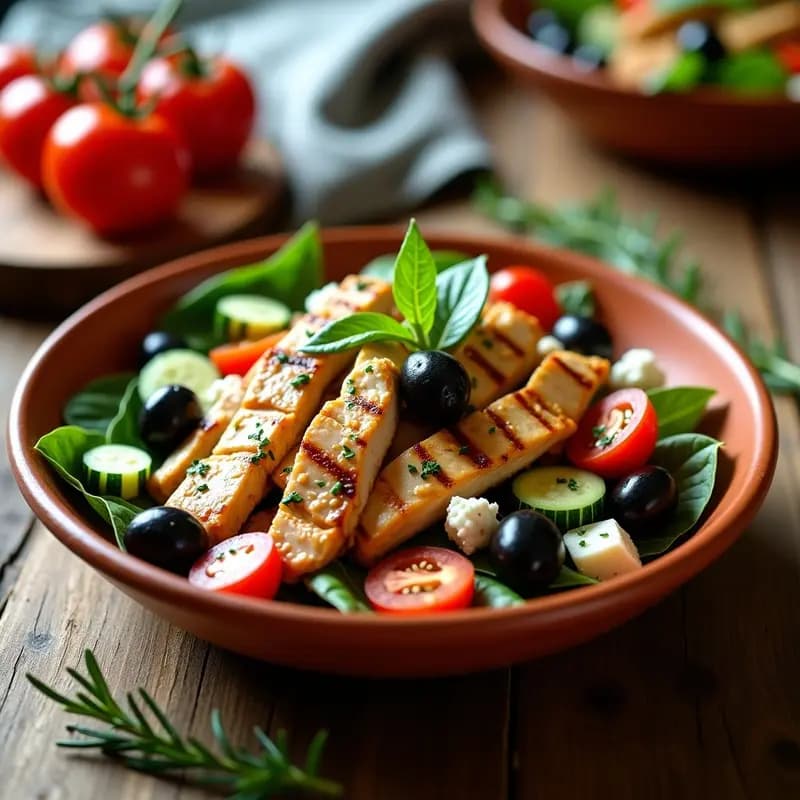 Ensalada Griega con Pollo a la Parrilla y Aceitunas Kalamata: Receta Mediterránea Alta en Proteínas
