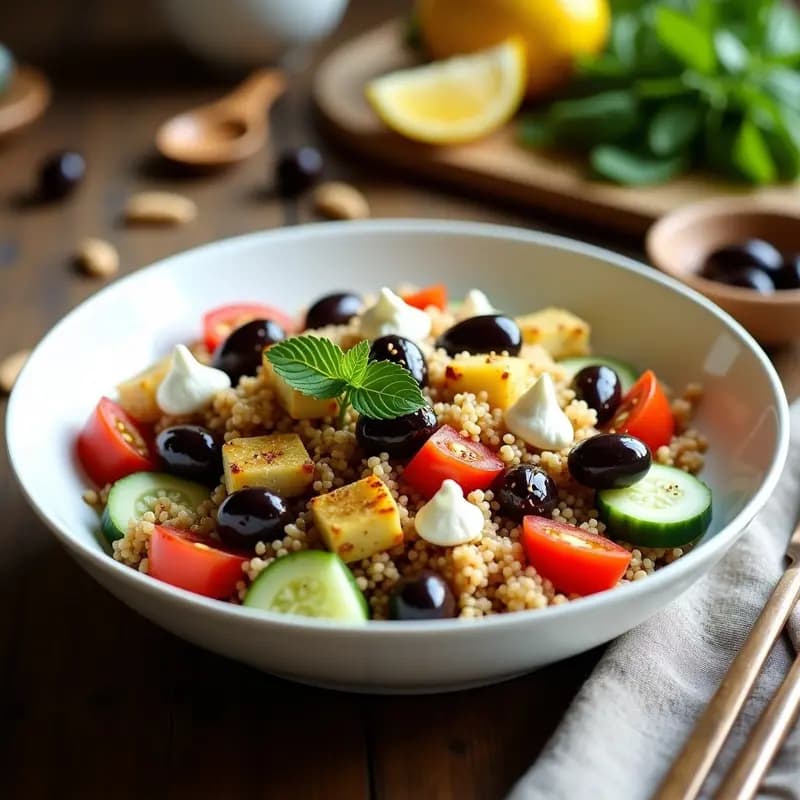 Ensalada Griega con Quinoa y Berenjena Asada: Receta en Airfryer sin Aceite