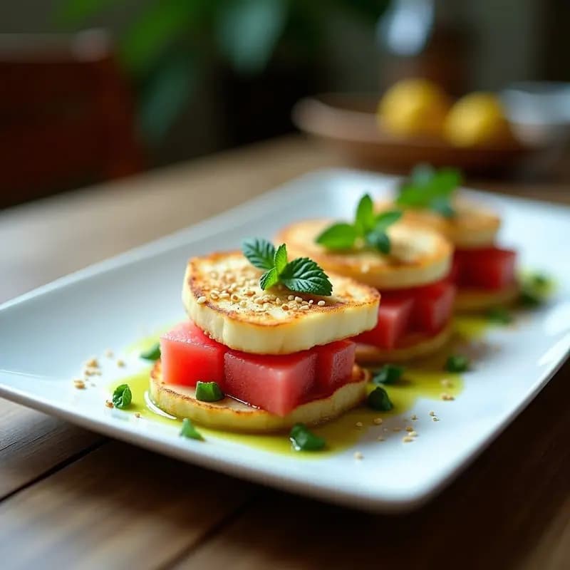 S elevate de Queso Halloumi y Sandía con Vinagreta de Menta: Ensalada Chipriota Veraniega