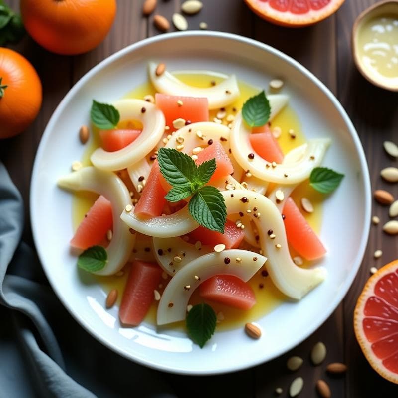 Ensalada de Hinojo y Pomelo con Vinagreta de Azafrán: Receta Refrescante y Sin Cocinar