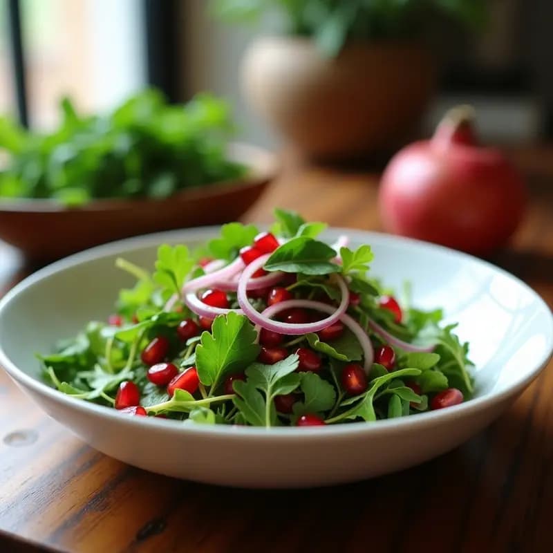 Ensalada de Hojas de Mostaza y Granos de Granada: Receta Iraní con Vinagreta de Azafrán
