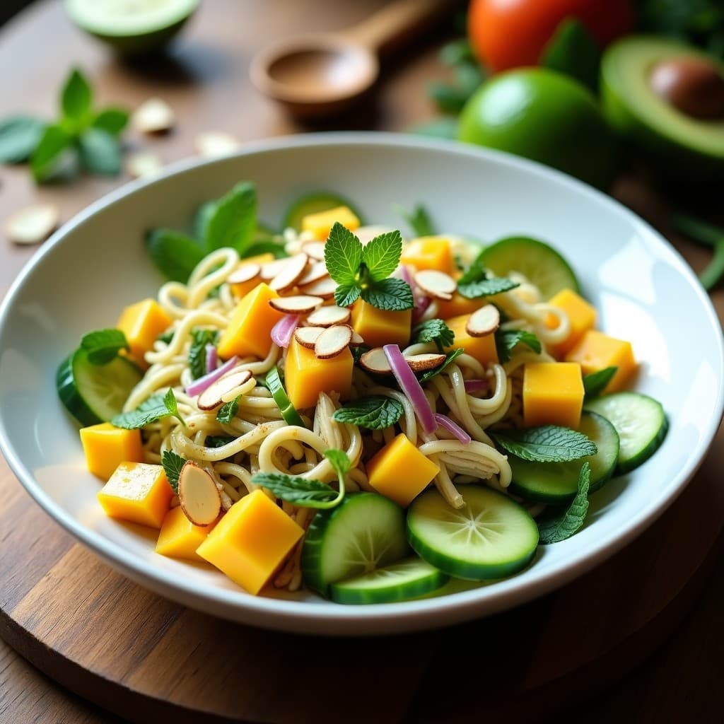 Ensalada de Jackfruit Verde y Mango con Vinagreta de mostaza de mango: Receta Vegana Tropical