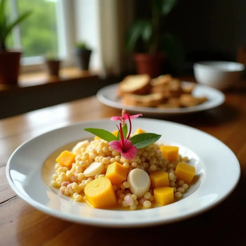 Ensalada de Flor de Jamaica, Mango y Queso de Coco: Receta Árabe Fresca y Sin Lactosa