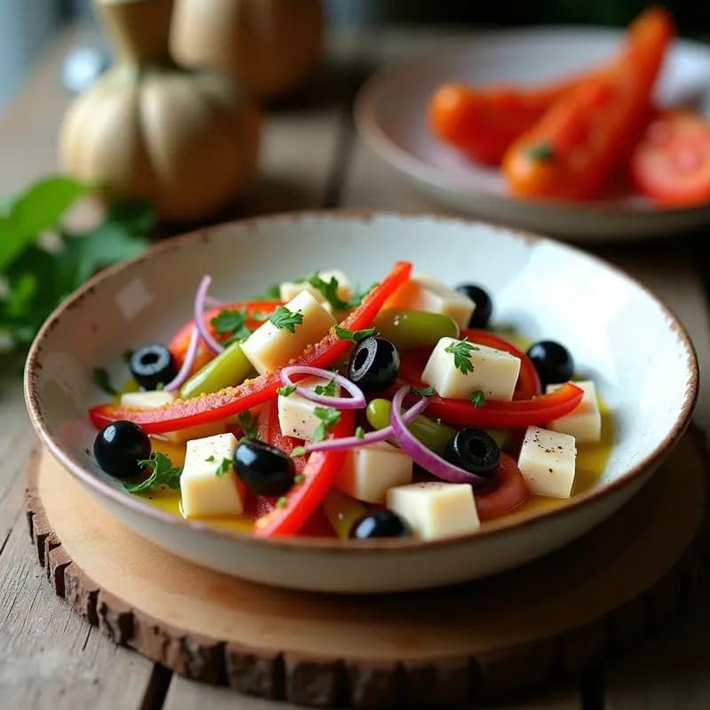 Ensalada Jaracha: Aperitivo Manchego con Pimiento, Bacalao y Aceitunas