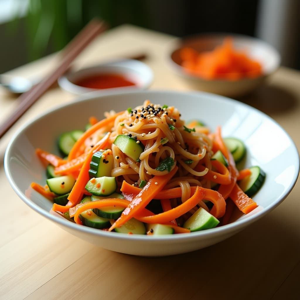 Ensalada de Kimchi y Pepino con Vinagreta de Gochujang: Receta Coreana Picante y Probiótica