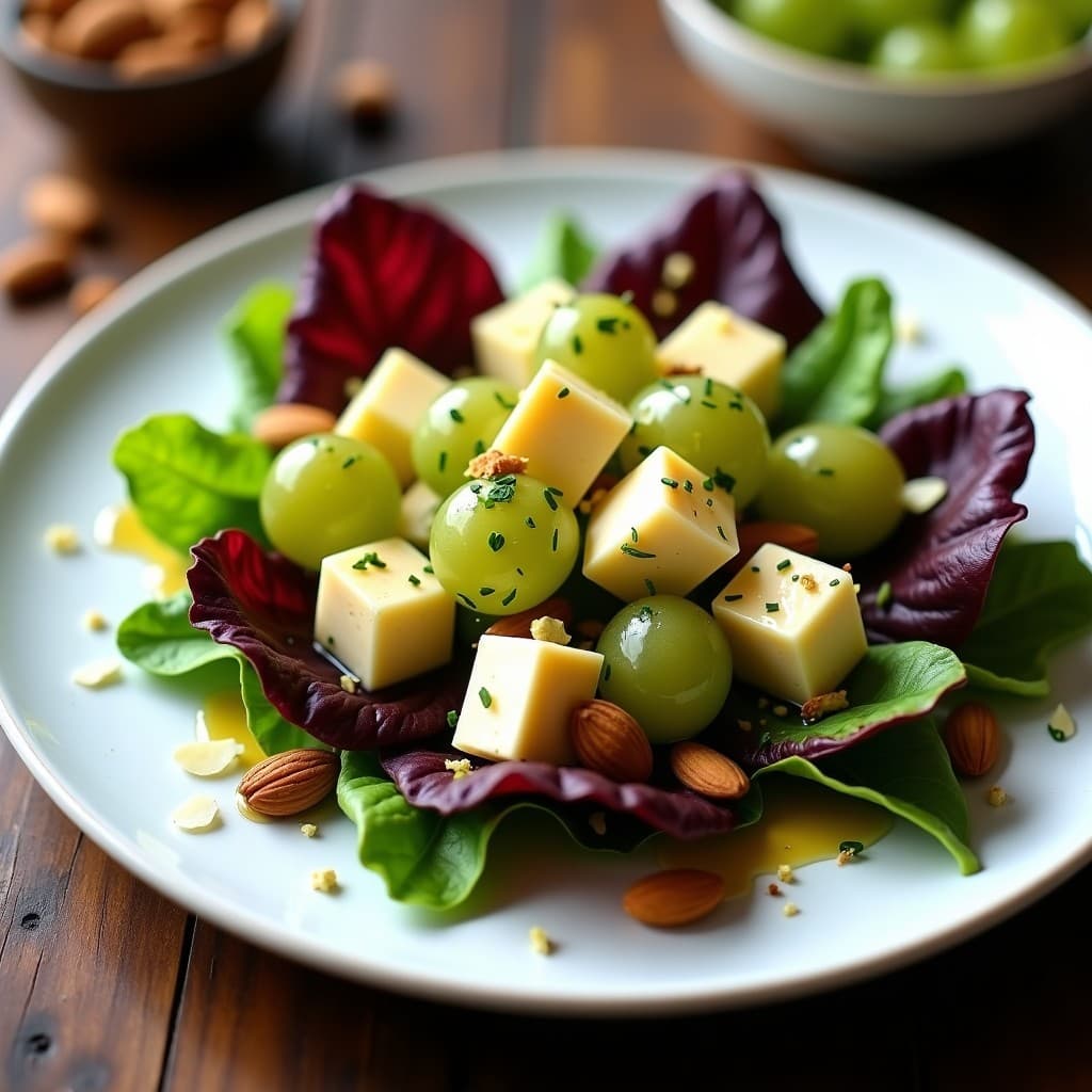 Ensalada de Kiri y Uvas con Vinagreta de Miel y Mostaza: Receta Francesa Elegante