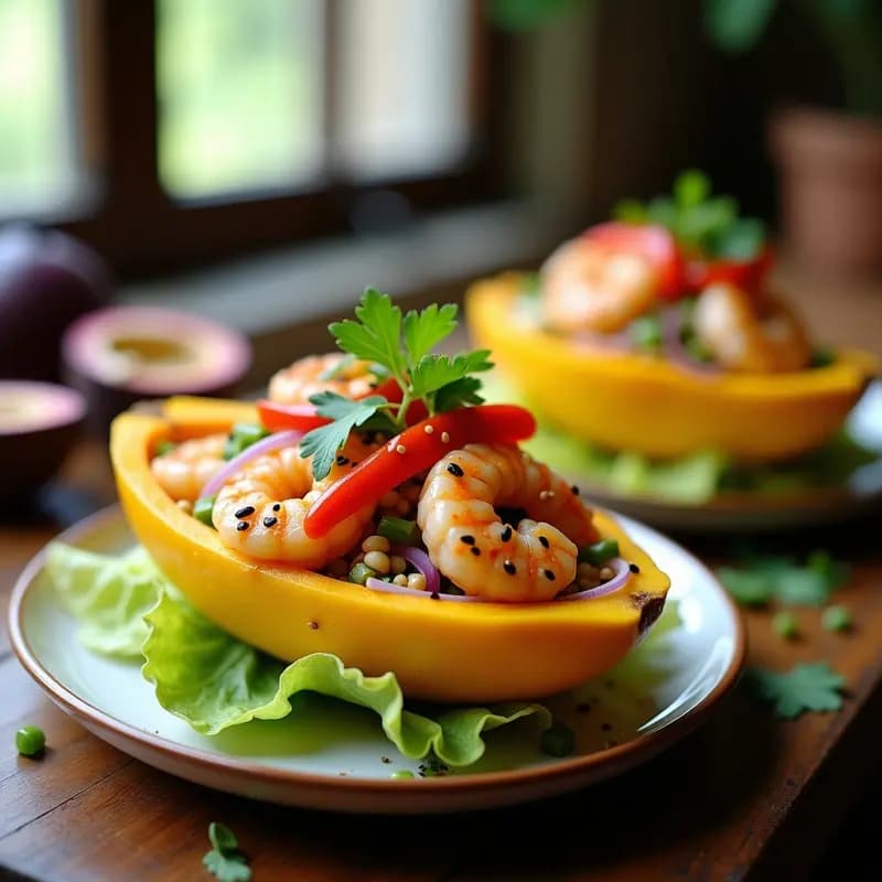 Ensalada de langostinos y maracuyá con vinagreta de ajonjolí: Receta Fusion Peruano-Asiática en 15 Minutos